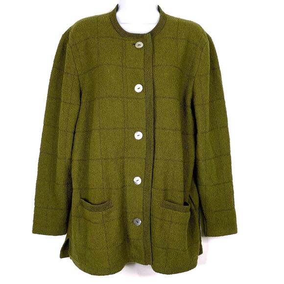 Vintage Alnoral Green Wool Cardigan Grandpa Sweater Women L Goblincore Academia - Picture 1 of 7